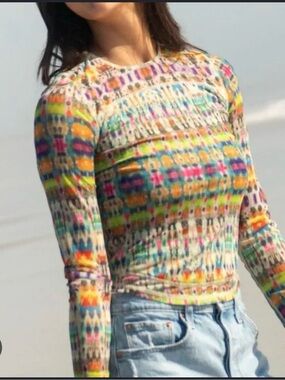 NATURAL LIFE Sloan Mesh Multicolor Patterned Long Sleeve Top